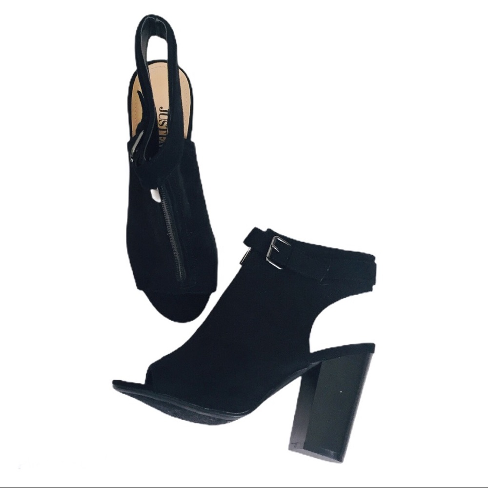 JUSTFAB Preslay Open Toe Front Zip Heeled Ankle Booties Black Size 7 - Picture 4 of 12